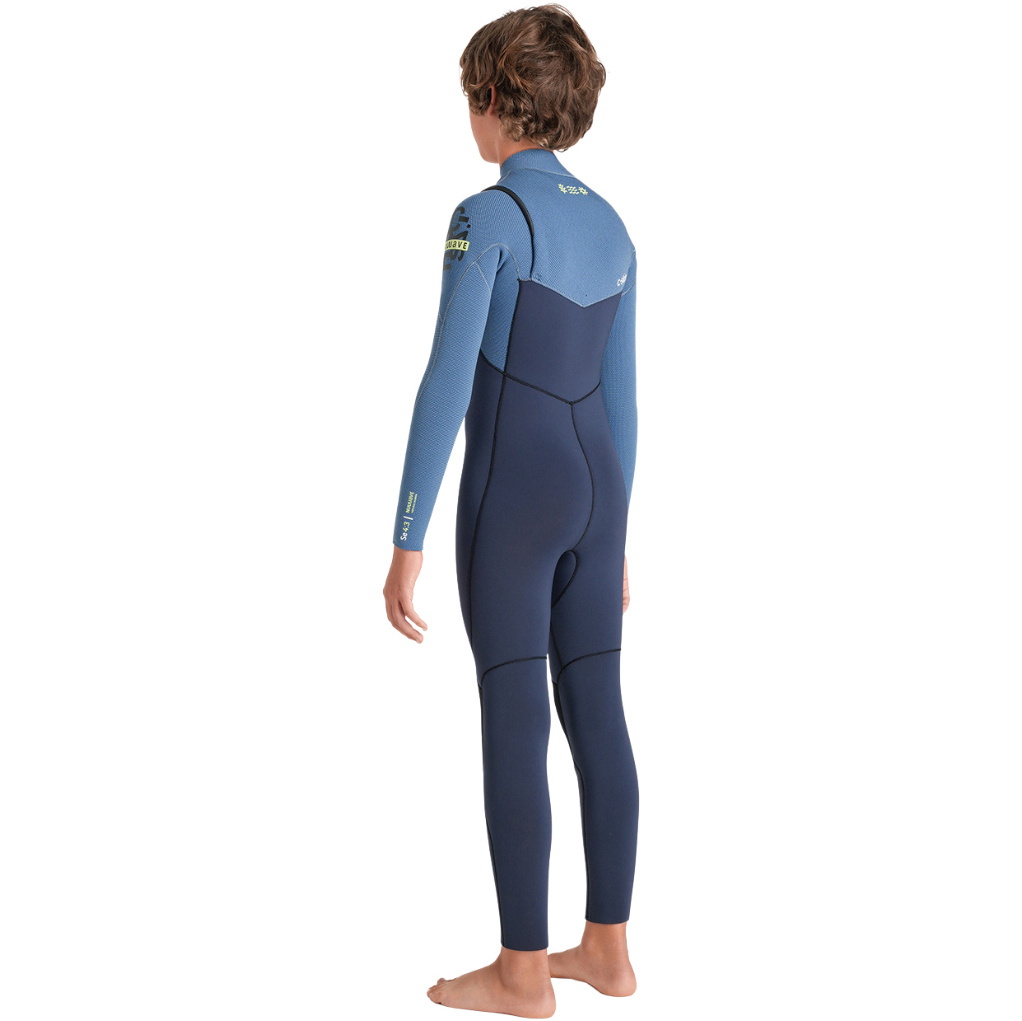 2026 C-Skins Junior Nuwave Session 4/3mm Chest Zip Våddragt C-NSE43JCZ - Bluestone / Steel Blue X / Lime